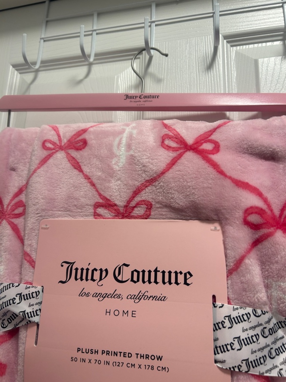 Juicy Couture Pink Plush Bow Lattice Throw